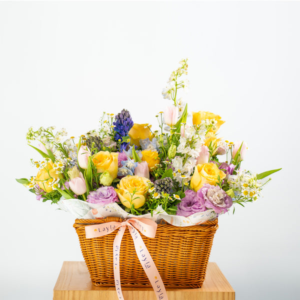 Refined Rectangular Flowers Woven Basket