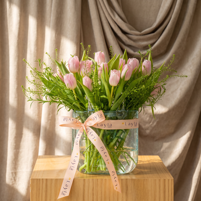 Pink Ensemble in Belgium Glass Bag