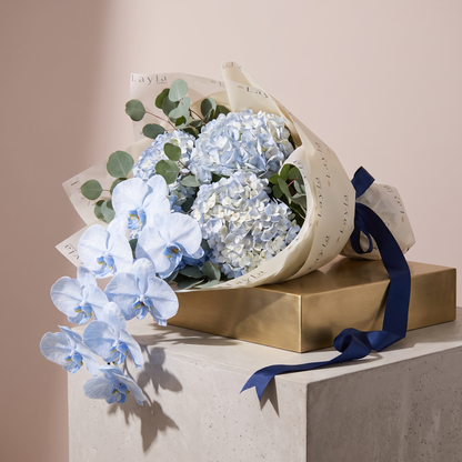 Sea Blooms- Blue Hydrangea & Orchid