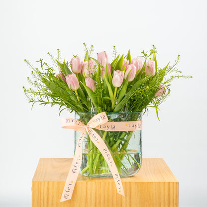 Pink Ensemble in Belgium Glass Bag