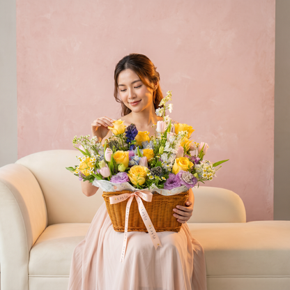 Refined Rectangular Flowers Woven Basket